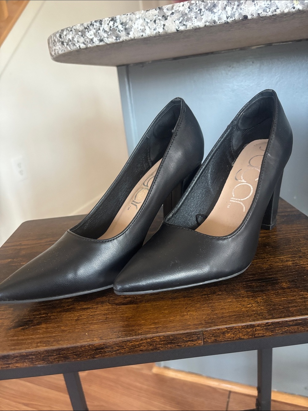 Sugar Black Pointed Toe Block Heel Pumps
